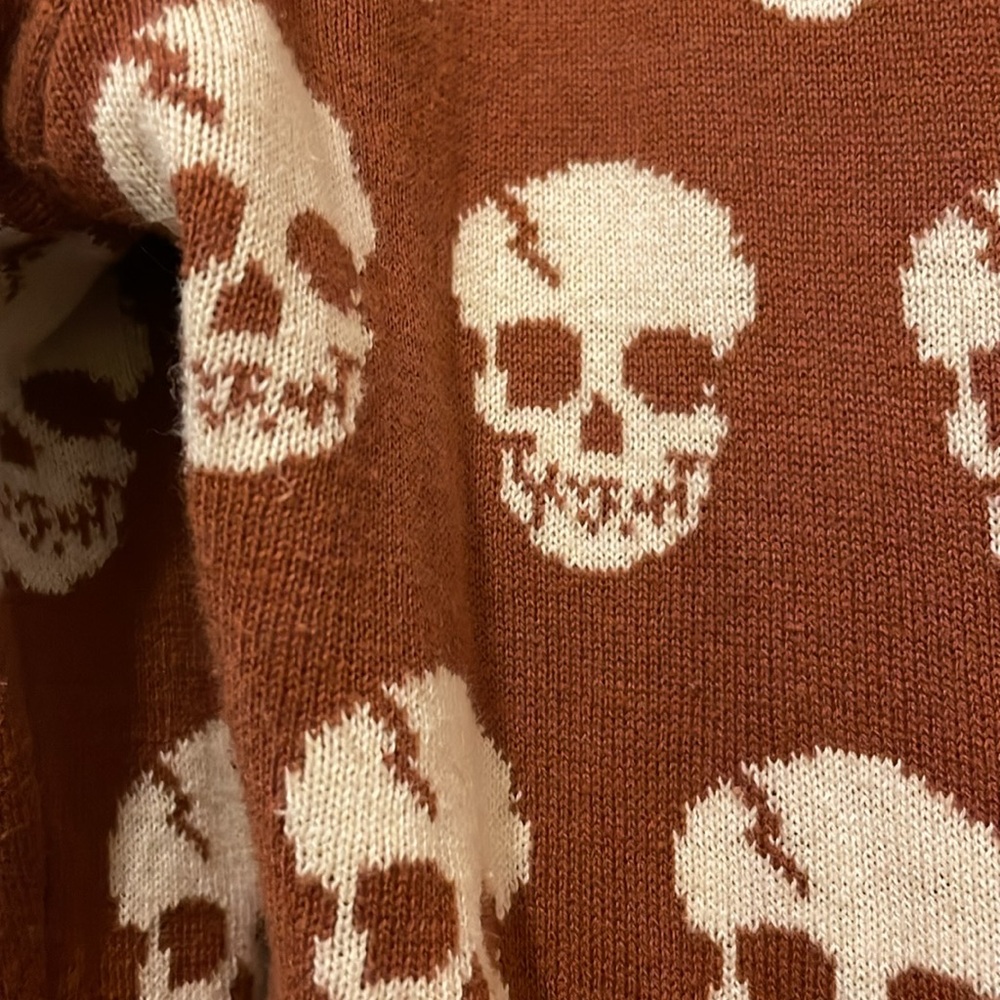 RARE skeleton skull cardigan rust brown tan sweater rockabilly punk metal goth - Picture 5 of 11